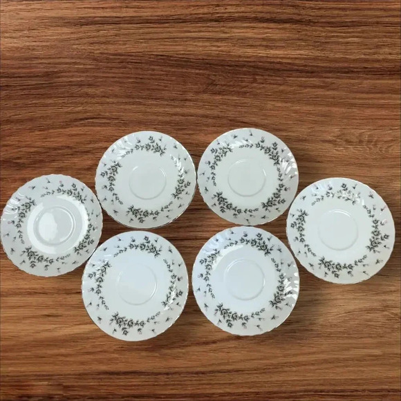 Style House Vintage Platinum Rose Fine China Picardy Saucers Set of 6 Japan 6 In - Picture 2 of 9